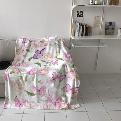 Bedroom Warm Blankets Spring Flower Butterfly Sofa Throw Blankets Childrens Baby Soft Blankets Airplane Portable Blanket
