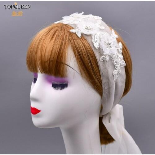TOPQUEEN WS02 Headband Flowers Girl Communion Lace Bride Hair Band Crystal Wedding Headbands fFlower Girl Veil Hair Decoration