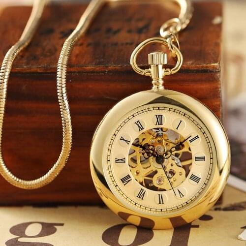 Vintage Silver Gold Smooth Hand Wind Mechanical Pocket Watch Men Women Stainless Steel Fob Clock Chain Pendant Steampunk