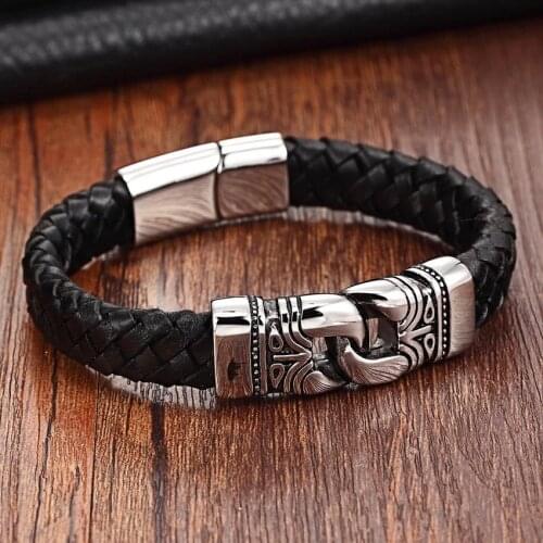 XQNI Luxury Neo-Gothic Style Box Chain Charm Genuine Leather Bracelet 316L Stainless Steel Magnetic Buckle Wholesale Discount
