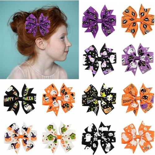 Halloween Girl Ribbed Tape Bowknot Hair Clips Trick Or Treat Party Happy Halloween Party Decor For Home 2021 Halloween Gifts