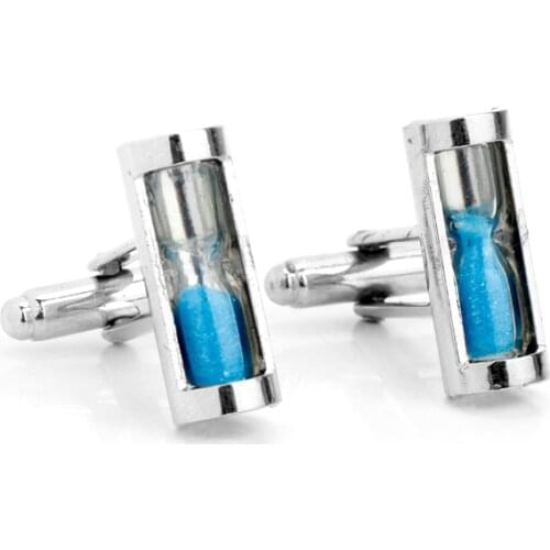 Mens Shirt Cufflink Sand Clock Glass Timer Blue Hourglass Sandglass Cuff Link Men French Shirt Wedding Groom Gentlemen Jewelry