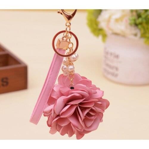 Custom Camellia Rose Keychain Women Romantic Bag Pendant Charm Flowers Key Chain Buckle Key Ring Holder gifts for women