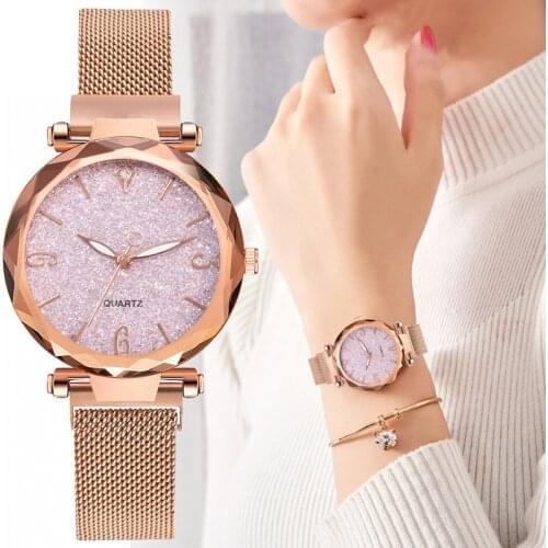 Rose Gold Women Watch 2021 Top Brand Luxury Magnetic Starry Sky Lady Wrist Watch Mesh Female Clock for Dropship Relogio Feminino