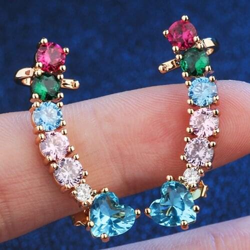 Zlxgirl jewelry colar Cubic zircon Gold stud earrings jewelry for womens wedding bridal jewelry fashion copper piercings