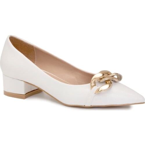 Gedikpasalı Ang 1056 White 2021 Summer Ladies Shoes Ballerina Low Square Heels Patent Leather Dress Business Party Metal Buckle Pointed Elegant