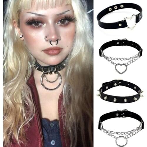 Gothic Punk Leather Collar Necklace Sexy Ladies Jewelry Collar Classic Rivet Heart Cross Necklace Rock Fashion
