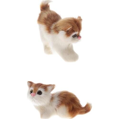 2 Pieces Lovely Realistic Cat Real Fur Furry Animal Home Decor Kids Birthday Chirstmas Gifts