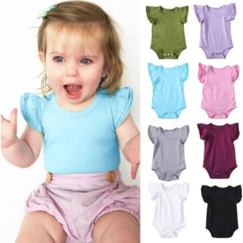 2021 Toddler Baby Girls Clothes Unisex Bodysuits Short Sleeve Solid O-Neck Covered Button Bodysuit Outfits Childrens Clothing