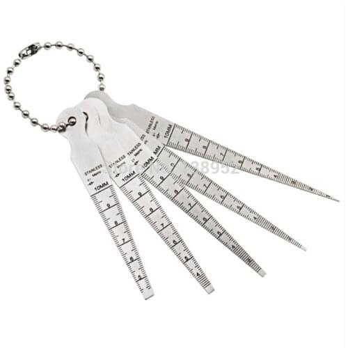 5pcs/set 1-10mm Stainless steel Taper Gauge Aperture Scale Wedge Feeler For Drill Hole Measurement Tools 5 Branch Gap Ruler