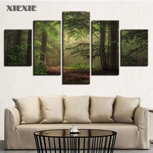 5Pcs Virgin Green Forest Poster Oil Painting Wall Artwork Canvas HD Printed Home Decor For Living Room Modern Modular Pictures