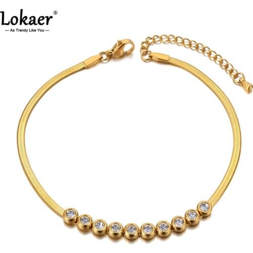 Lokaer Trendy 316L Stainless Steel White Crystal Beach Anklets Jewelry For Women Girls Bohemia Party Snake Chain Anklet A21017