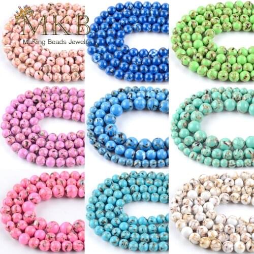 Natural Stone Beads Assorted 4-12mm Howlite Shell Round Beads For Needlework Jewelry Making Handmade Jewellery Accessories 15"
