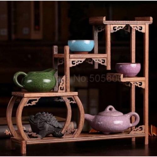 Solid wood teapot tea set rack small Bo ancient chicken wing wood Duobao Pavilion Chinese display stand decoration