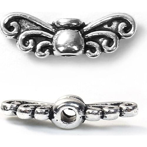 DoreenBeads 200 PCs Zinc Based Alloy Metal Beads Loose Spacer Beads Wing Silver Color Handmade Beads DIY Jewelry 14mm x 5mm