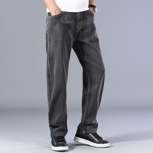 Spring Summer Mens Straight-leg Thin Jeans 2021 New Business Fashion Dark Gray Advanced Stretch Denim Pants Male Brand Trousers