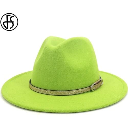 FS Fashion Women Men White Wool Felt Fedora Hat With Wide Brim Panama Jazz Hats For Gentleman Elegant Lady Winter Trilby Cap