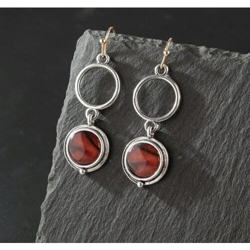 Personality Creativity Gold Color Earhook Earrings Trend Elegant Women Double Circle Agate Earrings Charm Women Cocktail Jewelry