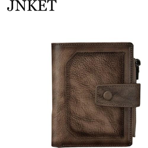 JNKET Retro Mens Short Wallet Cow Leather Clutch Wallet Multi-card Wallet Zipper Wallet Billfold Coins Purse Card Holder