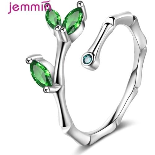 Green Zircon 925 Sterling Silver Open Rings For Women New Creative Simple Leaf Design Jewelry Birthday Party Gift