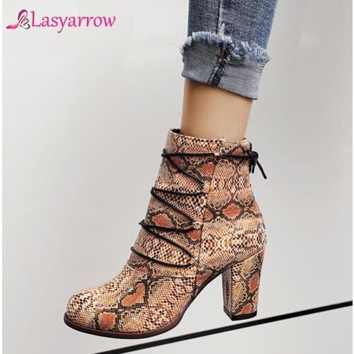 Lasyarrow 2020 Winter wholesale Top Quality Plus Size 48 Snake Veins Women Shoes Ankle Boots High Heel Zipper Woman Boots Shoes