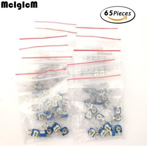 MCIGICM 65pcs RM063 vertical adjustable resistor kit 100ohm-1M ohm 13 kinds *5PCS multiturn trimmer potentiometer kit