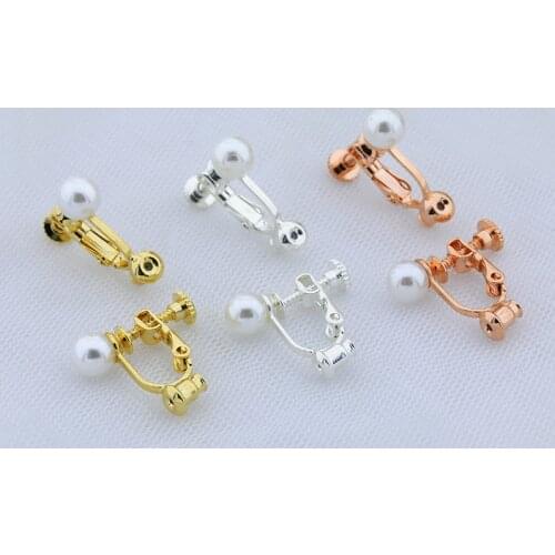 10PCS 13*9mm Metal Copper Earrings Imitation Pearl Screw Ear Clips DIY Jewelry Findings