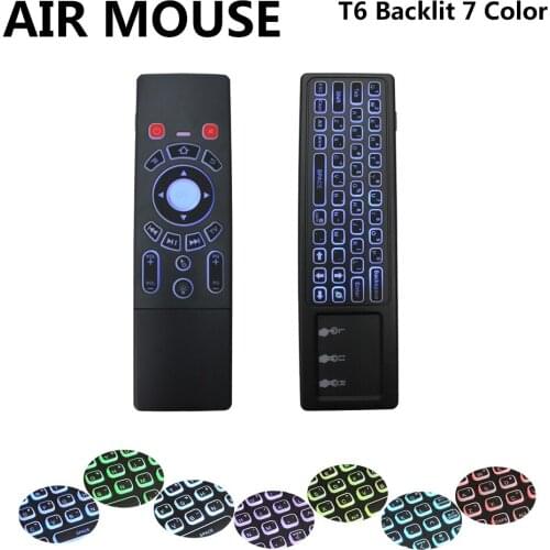 T6 Colorful Backlight Mini Keyboard 2.4GHz Wireless Gyro 6-Axis Inertia Sensors IR Learning Remote Fly Air Mouse