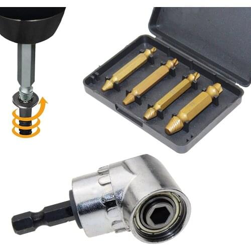 Damaged Screw Removers Extractor Set and 05 Degree Right Angle Extension Power Screwdriver Drill 1/4" Drive Hex Magnetic Bit Kit