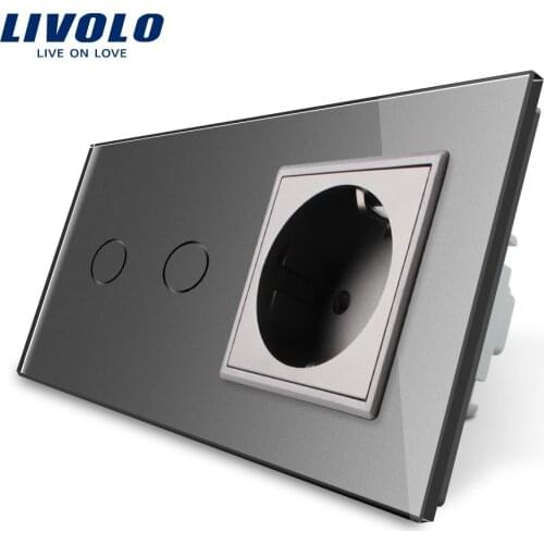 Livolo 16A EU standard Wall Power Socket with Touch Switch, AC220~250V,White Crystal Glass Panel, VL-C702-11/VL-C7C1EU-11