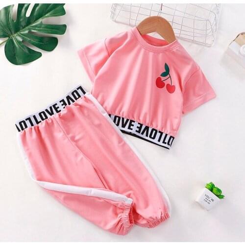 New Girls Kids Clothing Short Sleeve Letter Crop Top T shirt Shorts Clothes Summer Baby Outfit Suits 2Pcs Set Toddler Tracksuit