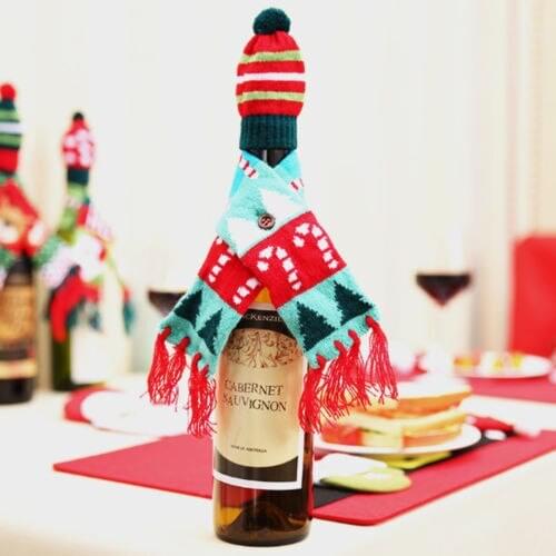 Novelty Christmas Scarf+Hat Wine Bottle Cover 2Pcs/set Party Dining Table Decoration Xmas Party Bottle Wrap Scarf Party Decor