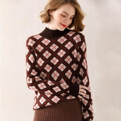 2021 winter new ladies pullover 100% wool sweater casual color matching knitted cashmere sweater plus size loose women top thick