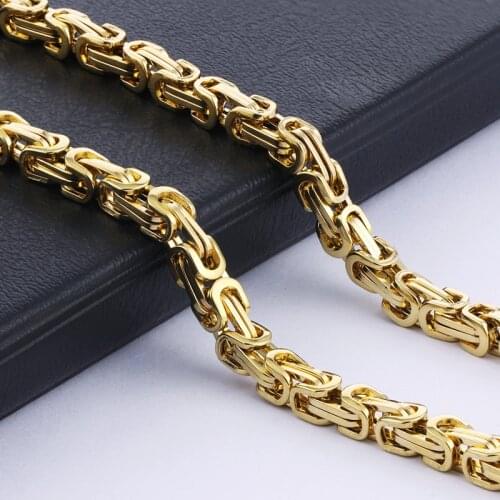 Men Stainless Steel Link Chains Necklace Gold Silver Color Byzantine Strong Heavy Long Chain Necklaces Hip Hop man Punk Jewelry