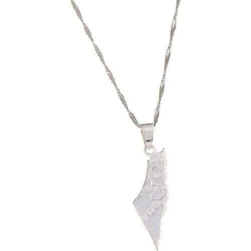 Silver Color The State of Israel Map Pendant Necklace Tel Aviv Jerusalem Jewish Map Jewelry