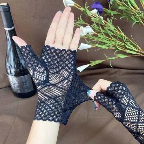 Fashion Sailor Dance Long Fingerless Womens Sexy Lace Gloves Ladies Half Finger Fishnet Gloves Heated Mesh Mitten Handschoenen