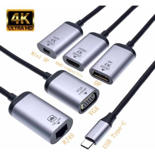 4K USB C to VGA/DP/HDMI-compatible/Mini DP Cable Type C to HDMI Thunderbolt 3 Adapter for MacBook Pro Samsung S20 4K UHD USB-C