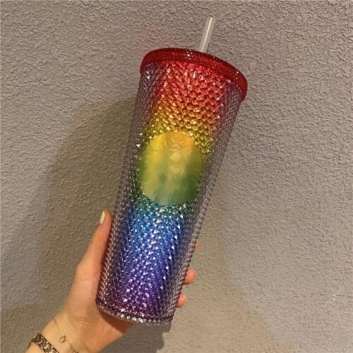 Childrens Day Gift Double Coffee Cup 710ml Diamond Cup Bright Starry Cup Pineapple Cup Hand Cup Durian Cup Straw Cup