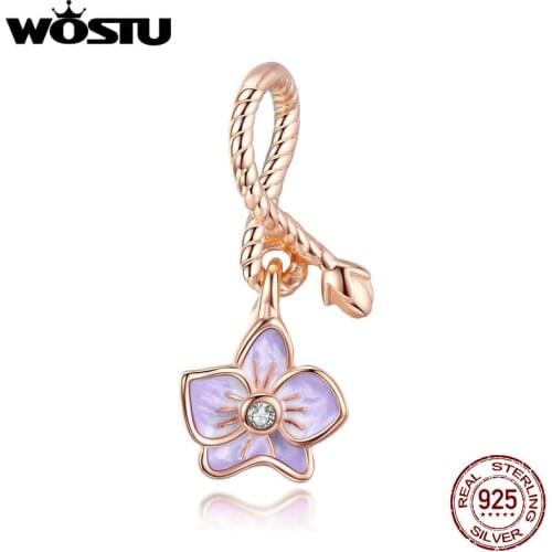 WOSTU 925 Sterling Slver Beads Charms Fit Bracelet Original Phalaenopsis Charms Jewelry make 2020