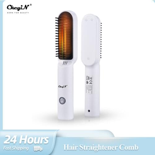 CkeyiN Professional Hair Straightener Comb Electric Wireless Straightening Beard Brush Men Salon Styling Tool USB Rechargeable