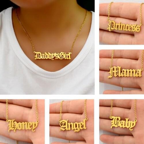 QIAMNI Angel Honey Daddys'Girl Baby Babygirl Mama Brat Princess Letter Initial Pendant Necklaces Choker Jewelry Collar Gift
