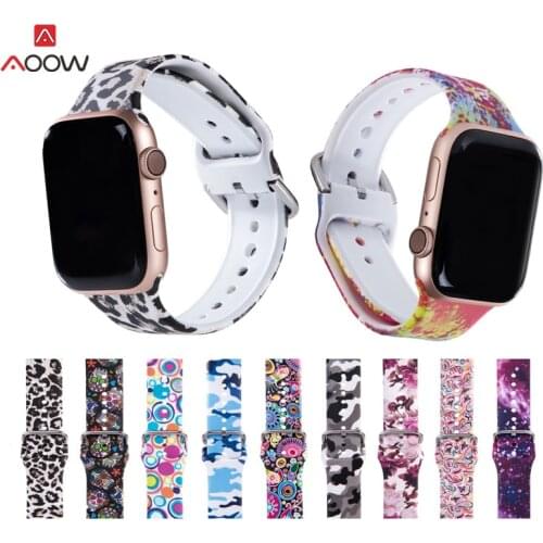 Printing Strap for Apple Watch Band Floral Flower Silicone Belt for iWatch Series 5 4 3 2 1 Watch Bracelet 38mm 40mm 42mm 44mm