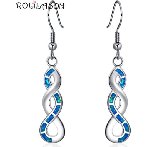 ROLILASON 2017 New wave drop Earrings for Women Naby Blue Fire Opal Silver stamped 925 Fashion Jewelry OE692