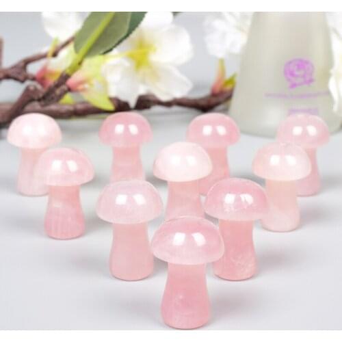 Rose Quartz Mini Mushroom Statue Natural Hand Carved Craft Decor Healing Crystal Stone Reiki Trinket Gift Garden Room Ornament