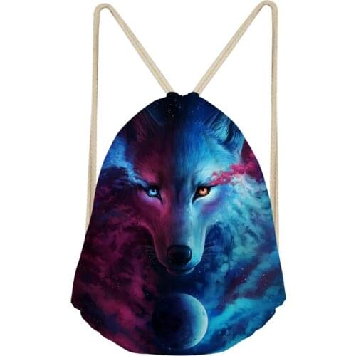 HaoYun Womens Drawstring Backpacks Cute Wolf Prints Pattern Beach Shoes Pockets Fashion Girls Mini Travel Organizer Bags