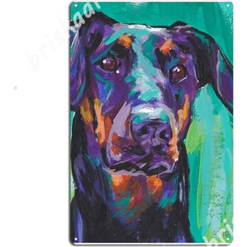 Doberman Pinscher Dog Bright Colorful Pop Dog Art Metal Signs Wall Cave pub Garage Decoration Plaques Tin sign Posters
