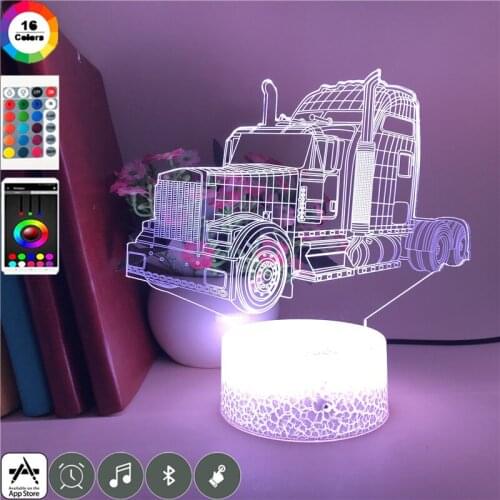Night Light Kids 3D LED Smart Phone Control Nightlight Truck Desk Lamp RGB Color Changing for Party Club Hotel Decor Gift Kids