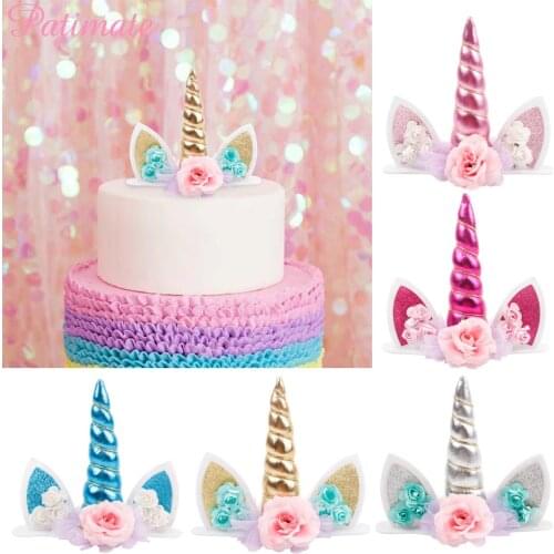 PATIMATE Unicorn Horns Cake Topper Decor Unicorn Birthday Party Decoration Kids Baby unicorn Party decor Unicornio baby shower
