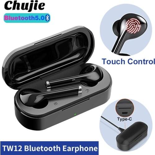 TW12 TWS Bluetooth 5.0 Wireless Earphones Touch Control Sports Headset With Microphone Works On All Smartphones Music Headphones