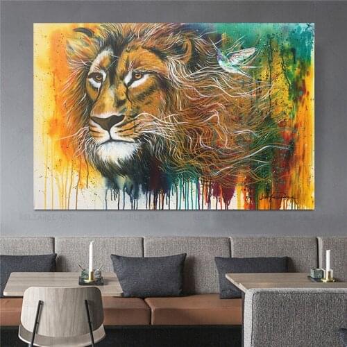 Vintage East African Lion Oil Painting Print on Canvas Lions Abstract Posters and Prints Wall Art for Living Room Home Decor